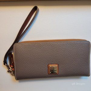 Authentic Dooney & Bourke Pebble Leather Zip Around Phone Wallet - Elephant
